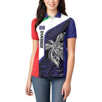 Personalised PNG Bougainville Women Polo Shirt Bird of Paradise Tattoo Flag Motif - Polynesian Pride