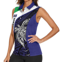 Personalised PNG Bougainville Women Sleeveless Polo Shirt Bird of Paradise Tattoo Flag Motif - Polynesian Pride