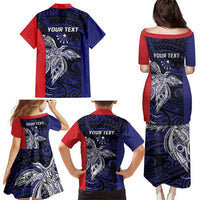Personalised PNG Central Province Family Matching Puletasi and Hawaiian Shirt Bird of Paradise Tattoo Flag Motif - Polynesian Pride