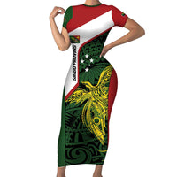 Personalised PNG Chimbu Province Short Sleeve Bodycon Dress Bird of Paradise Tattoo Flag Motif - Polynesian Pride