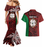 Personalised PNG East New Britain Province Couples Matching Mermaid Dress and Hawaiian Shirt Bird of Paradise Tattoo Flag Motif - Polynesian Pride