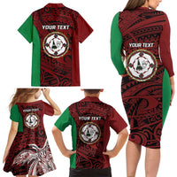 Personalised PNG East New Britain Province Family Matching Long Sleeve Bodycon Dress and Hawaiian Shirt Bird of Paradise Tattoo Flag Motif - Polynesian Pride