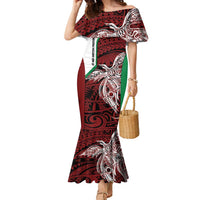 Personalised PNG East New Britain Province Family Matching Mermaid Dress and Hawaiian Shirt Bird of Paradise Tattoo Flag Motif - Polynesian Pride