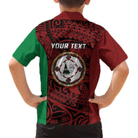 Personalised PNG East New Britain Province Family Matching Short Sleeve Bodycon Dress and Hawaiian Shirt Bird of Paradise Tattoo Flag Motif - Polynesian Pride
