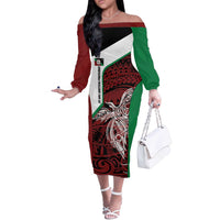 Personalised PNG East New Britain Province Off The Shoulder Long Sleeve Dress Bird of Paradise Tattoo Flag Motif - Polynesian Pride