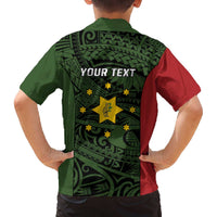 Personalised PNG Eastern Highlands Family Matching Off The Shoulder Long Sleeve Dress and Hawaiian Shirt Bird of Paradise Tattoo Flag Motif - Polynesian Pride