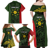 Personalised PNG Eastern Highlands Family Matching Off Shoulder Maxi Dress and Hawaiian Shirt Bird of Paradise Tattoo Flag Motif - Polynesian Pride
