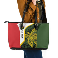 Personalised PNG Eastern Highlands Leather Tote Bag Bird of Paradise Tattoo Flag Motif - Polynesian Pride