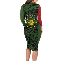 Personalised PNG Eastern Highlands Long Sleeve Bodycon Dress Bird of Paradise Tattoo Flag Motif - Polynesian Pride