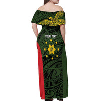 Personalised PNG Eastern Highlands Off Shoulder Maxi Dress Bird of Paradise Tattoo Flag Motif - Polynesian Pride