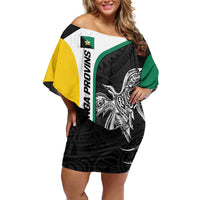 Personalised PNG Enga Province Family Matching Off Shoulder Short Dress and Hawaiian Shirt Bird of Paradise Tattoo Flag Motif - Polynesian Pride