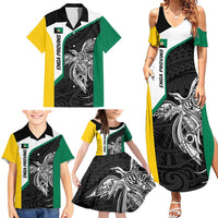 Personalised PNG Enga Province Family Matching Summer Maxi Dress and Hawaiian Shirt Bird of Paradise Tattoo Flag Motif - Polynesian Pride
