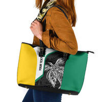 Personalised PNG Enga Province Leather Tote Bag Bird of Paradise Tattoo Flag Motif - Polynesian Pride