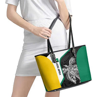 Personalised PNG Enga Province Leather Tote Bag Bird of Paradise Tattoo Flag Motif - Polynesian Pride