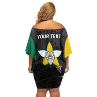 Personalised PNG Enga Province Off Shoulder Short Dress Bird of Paradise Tattoo Flag Motif - Polynesian Pride