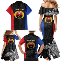 Personalised PNG Gulf Province Family Matching Mermaid Dress and Hawaiian Shirt Bird of Paradise Tattoo Flag Motif - Polynesian Pride