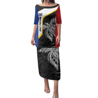 Personalised PNG Gulf Province Family Matching Puletasi and Hawaiian Shirt Bird of Paradise Tattoo Flag Motif - Polynesian Pride