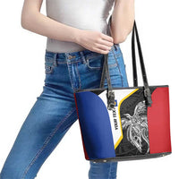 Personalised PNG Gulf Province Leather Tote Bag Bird of Paradise Tattoo Flag Motif - Polynesian Pride