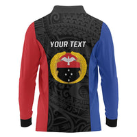 Personalised PNG Gulf Province Long Sleeve Polo Shirt Bird of Paradise Tattoo Flag Motif - Polynesian Pride