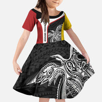Personalised PNG Madang Province Kid Short Sleeve Dress Bird of Paradise Tattoo Flag Motif - Polynesian Pride