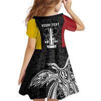 Personalised PNG Madang Province Kid Short Sleeve Dress Bird of Paradise Tattoo Flag Motif - Polynesian Pride
