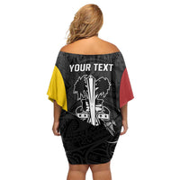 Personalised PNG Madang Province Off Shoulder Short Dress Bird of Paradise Tattoo Flag Motif - Polynesian Pride