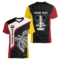 Personalised PNG Madang Province Women V-Neck T-Shirt Bird of Paradise Tattoo Flag Motif - Polynesian Pride