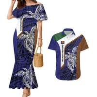 Personalised PNG Manus Province Couples Matching Mermaid Dress and Hawaiian Shirt Bird of Paradise Tattoo Flag Motif - Polynesian Pride
