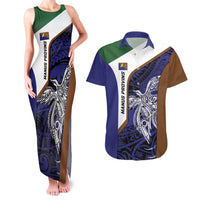 Personalised PNG Manus Province Couples Matching Tank Maxi Dress and Hawaiian Shirt Bird of Paradise Tattoo Flag Motif - Polynesian Pride