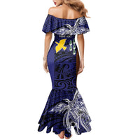 Personalised PNG Manus Province Family Matching Mermaid Dress and Hawaiian Shirt Bird of Paradise Tattoo Flag Motif - Polynesian Pride