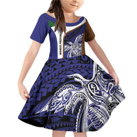 Personalised PNG Manus Province Family Matching Off Shoulder Short Dress and Hawaiian Shirt Bird of Paradise Tattoo Flag Motif - Polynesian Pride