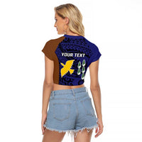 Personalised PNG Manus Province Raglan Cropped T Shirt Bird of Paradise Tattoo Flag Motif - Polynesian Pride