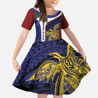 Personalised PNG Milne Bay Province Family Matching Off Shoulder Maxi Dress and Hawaiian Shirt Bird of Paradise Tattoo Flag Motif - Polynesian Pride
