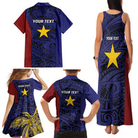 Personalised PNG Milne Bay Province Family Matching Tank Maxi Dress and Hawaiian Shirt Bird of Paradise Tattoo Flag Motif - Polynesian Pride