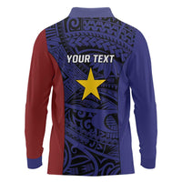 Personalised PNG Milne Bay Province Long Sleeve Polo Shirt Bird of Paradise Tattoo Flag Motif - Polynesian Pride