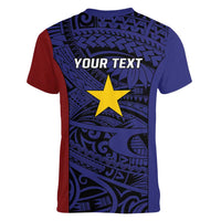 Personalised PNG Milne Bay Province Women V-Neck T-Shirt Bird of Paradise Tattoo Flag Motif - Polynesian Pride