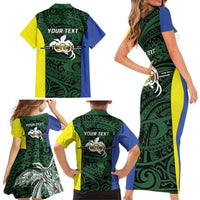 Personalised PNG Morobe Province Family Matching Short Sleeve Bodycon Dress and Hawaiian Shirt Bird of Paradise Tattoo Flag Motif LT9 - Polynesian Pride