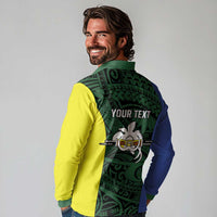 Personalised PNG Morobe Province Long Sleeve Polo Shirt Bird of Paradise Tattoo Flag Motif - Polynesian Pride