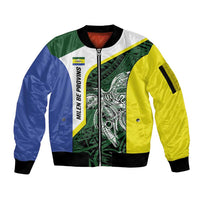 Personalised PNG Morobe Province Sleeve Zip Bomber Jacket Bird of Paradise Tattoo Flag Motif - Polynesian Pride