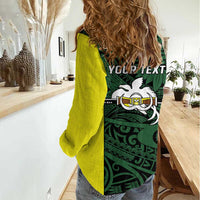 Personalised PNG Morobe Province Women Casual Shirt Bird of Paradise Tattoo Flag Motif - Polynesian Pride