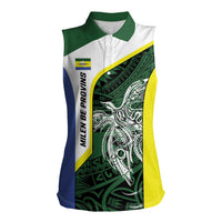 Personalised PNG Morobe Province Women Sleeveless Polo Shirt Bird of Paradise Tattoo Flag Motif - Polynesian Pride