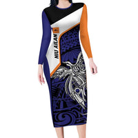 Personalised PNG New Ireland Family Matching Long Sleeve Bodycon Dress and Hawaiian Shirt Bird of Paradise Tattoo Flag Motif LT9 Mom's Dress Orange - Polynesian Pride