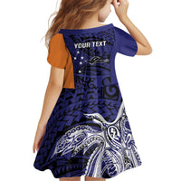 Personalised PNG New Ireland Kid Short Sleeve Dress Bird of Paradise Tattoo Flag Motif - Polynesian Pride