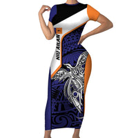 Personalised PNG New Ireland Short Sleeve Bodycon Dress Bird of Paradise Tattoo Flag Motif - Polynesian Pride