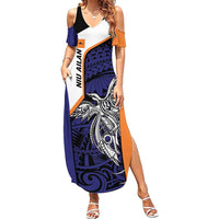 Personalised PNG New Ireland Summer Maxi Dress Bird of Paradise Tattoo Flag Motif LT9 Women Orange - Polynesian Pride