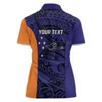 Personalised PNG New Ireland Women Polo Shirt Bird of Paradise Tattoo Flag Motif - Polynesian Pride