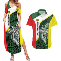 Personalised PNG Oro Province Couples Matching Summer Maxi Dress and Hawaiian Shirt Bird of Paradise Tattoo Flag Motif LT9 Green - Polynesian Pride