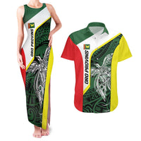 Personalised PNG Oro Province Couples Matching Tank Maxi Dress and Hawaiian Shirt Bird of Paradise Tattoo Flag Motif LT9 Green - Polynesian Pride