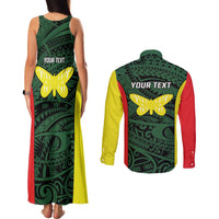 Personalised PNG Oro Province Couples Matching Tank Maxi Dress and Long Sleeve Button Shirt Bird of Paradise Tattoo Flag Motif LT9 - Polynesian Pride