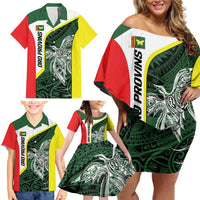 Personalised PNG Oro Province Family Matching Off Shoulder Short Dress and Hawaiian Shirt Bird of Paradise Tattoo Flag Motif LT9 - Polynesian Pride